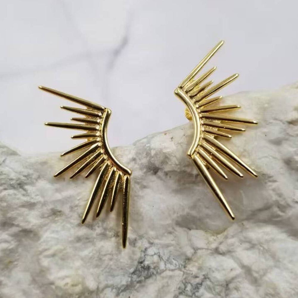 Gold Sun Ray Celestial Stud Earrings